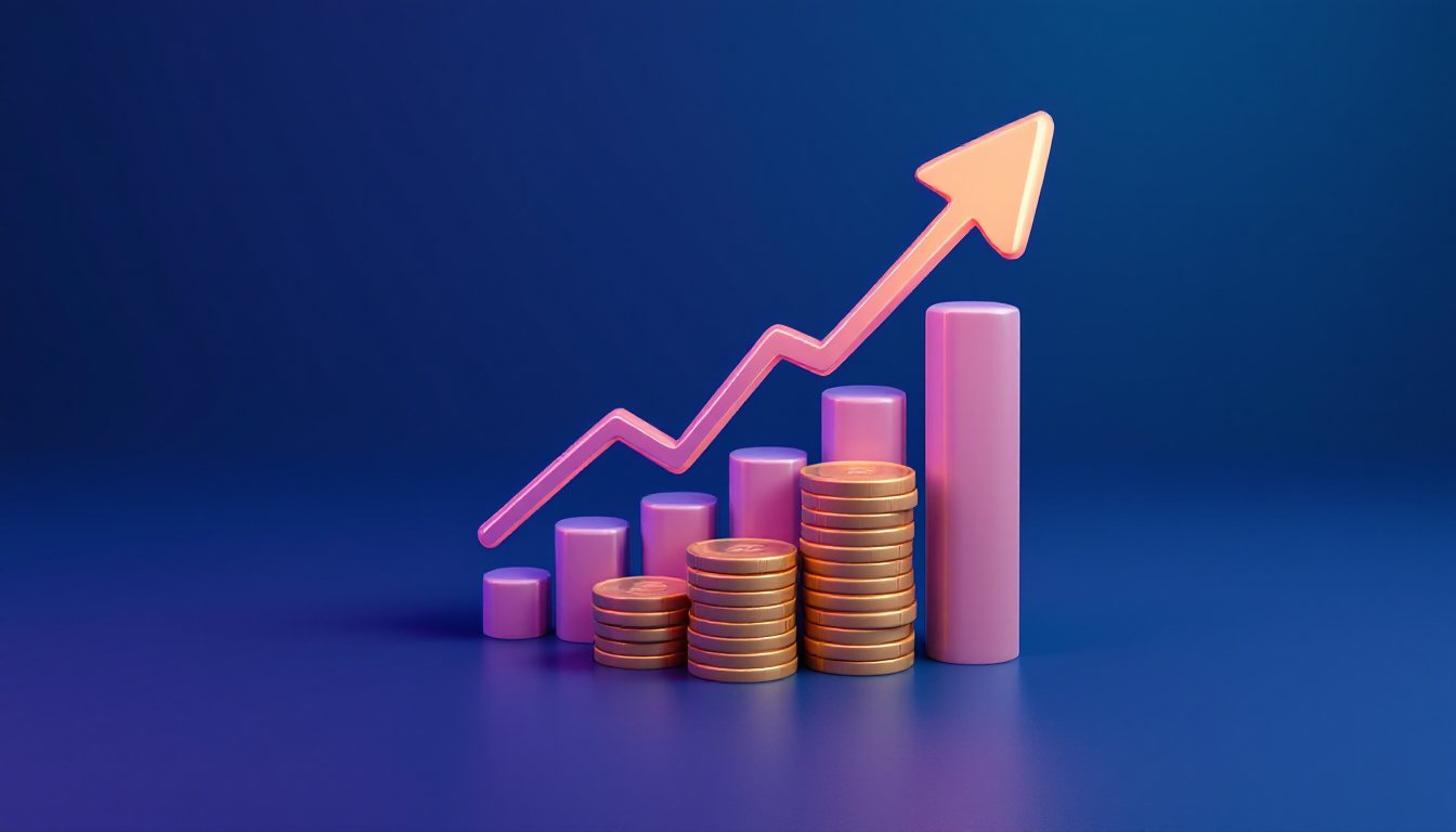 Monedas y un gráfico de barras al alza que representan el precio y la inversión en SEO