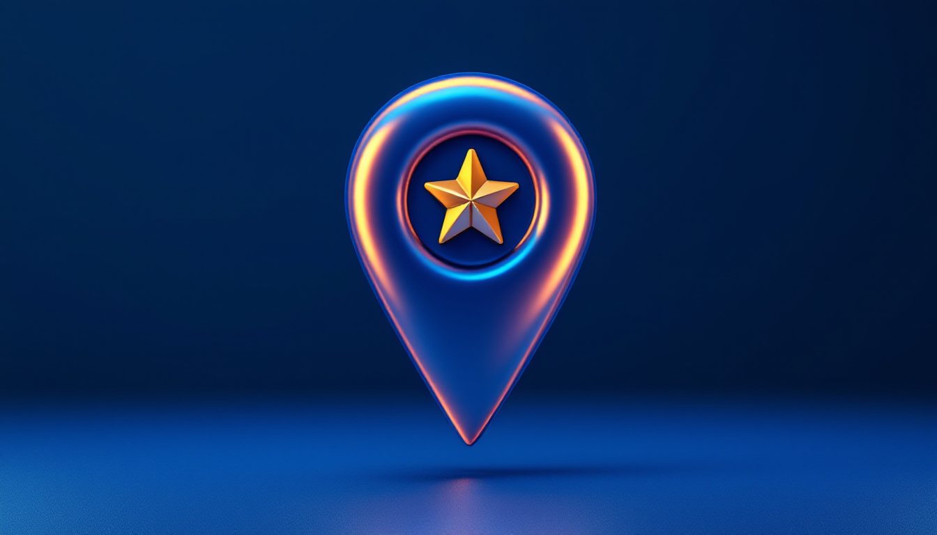 Un pin de ubicación con una estrella dorada que representa la ficha de Google en el mapa