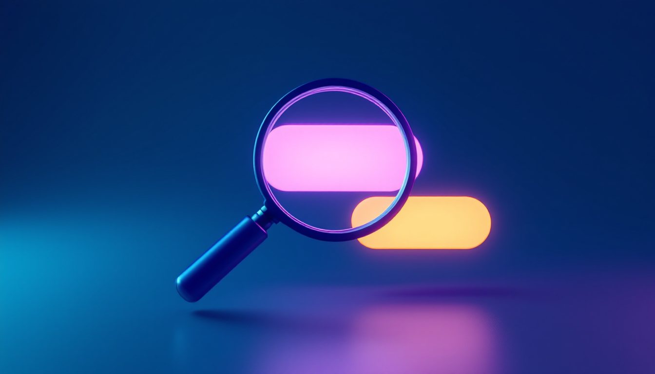 Una lupa sobre etiquetas de colores que representan las palabras clave de búsqueda