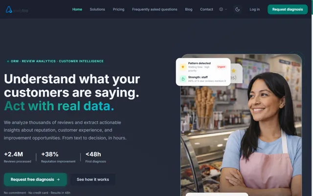 Web de Analytee, analítica de reseñas