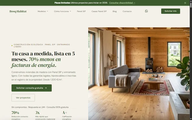 Web de Bosq Habitat, casas de madera en Barcelona